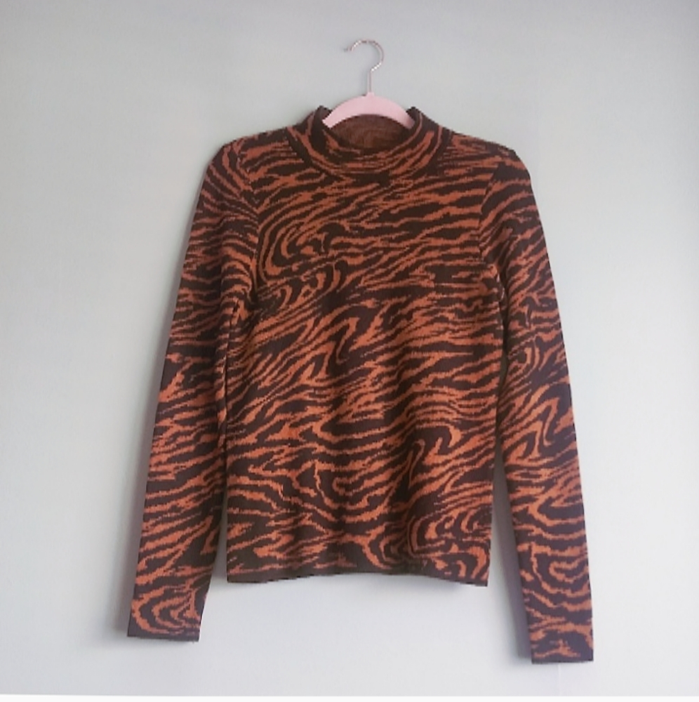 Ann Taylor Tiger Print Mock Neck Sweater